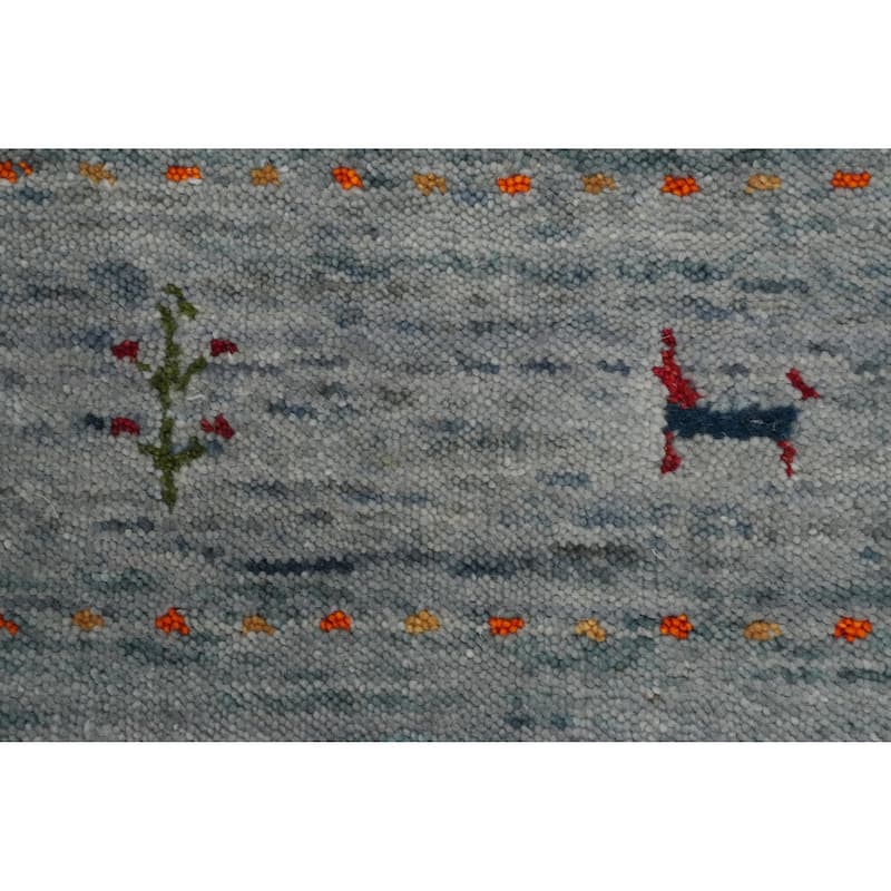 Hand Knotted Oriental 100% Wool Carpet Tribal Animal Pictorial Greys & Charcoal Gabbeh Runner Rug - 8' 0'' X 2' 9''
