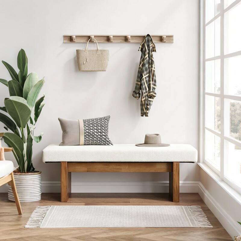 Solid Wood Upholstered Entryway Bench, Bedroom Bed End Foyer Accent Bench Dining Kitchen Bench for Living Room