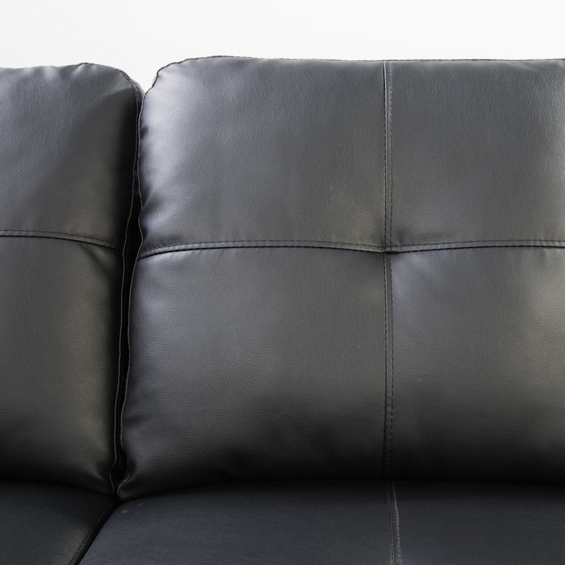 Wood Frame Faux Leather Storage Sectional Sofa with Ottoman & Cup Holders