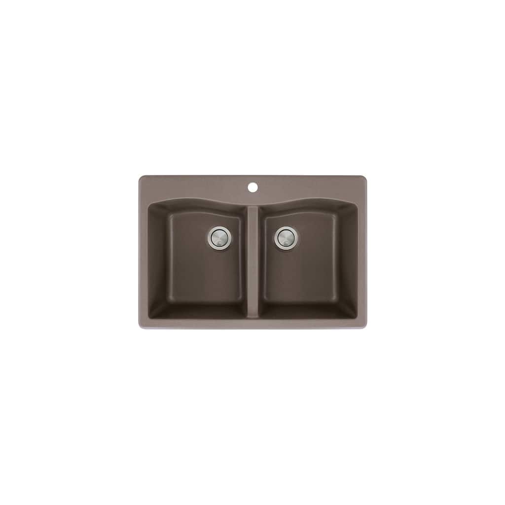 Transolid Aversa 33in x 22in silQ Granite Drop-in Double Bowl Kitchen Sink with 1 Pre-Drilled Center Faucet Hole
