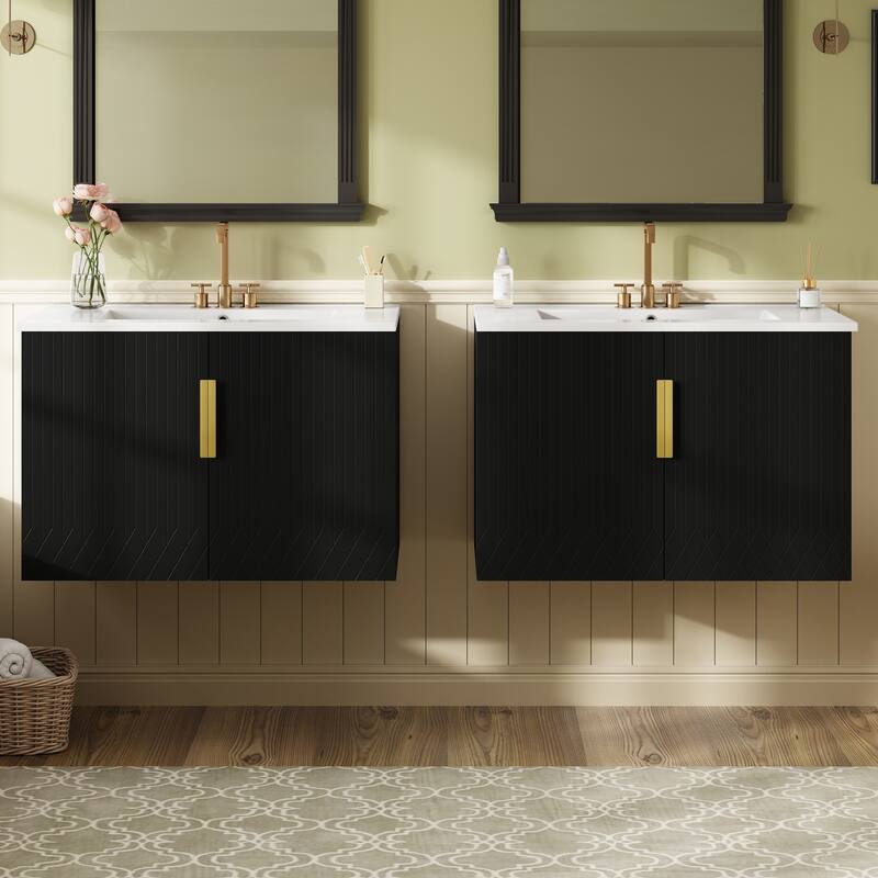 60'' Floating Bathroom Vanity Set with White Integrated Ceramic Sink - 60'' x 18.5'' x 20.1''