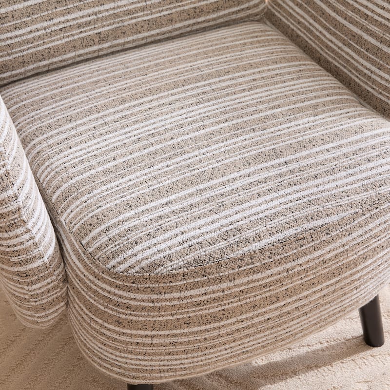 Boucle Upholstered Lounge Armchair, Reading Chair with Side Storage Pocket, Single Sofa Chair with Solid Wood Legs