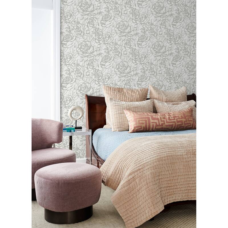 A-Street Prints Nelda Silver Rose Wallpaper