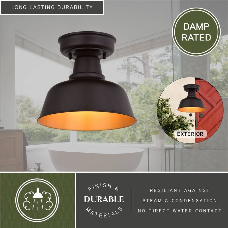 Cody Oil Rubbed Bronze and Light Gold Farmhouse Outdoor Flush Mount Ceiling Light - 10.25-in W x 8.75-in H x 10.25-in D