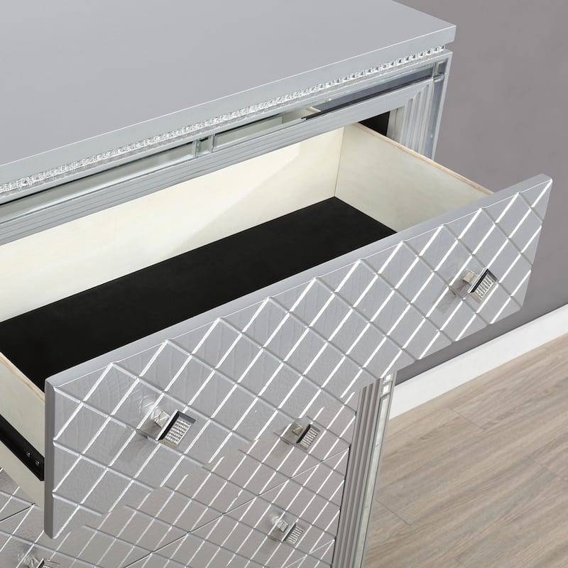 Seleena Glam Silver Solid Wood 5-Drawer Chest by Furniture of America