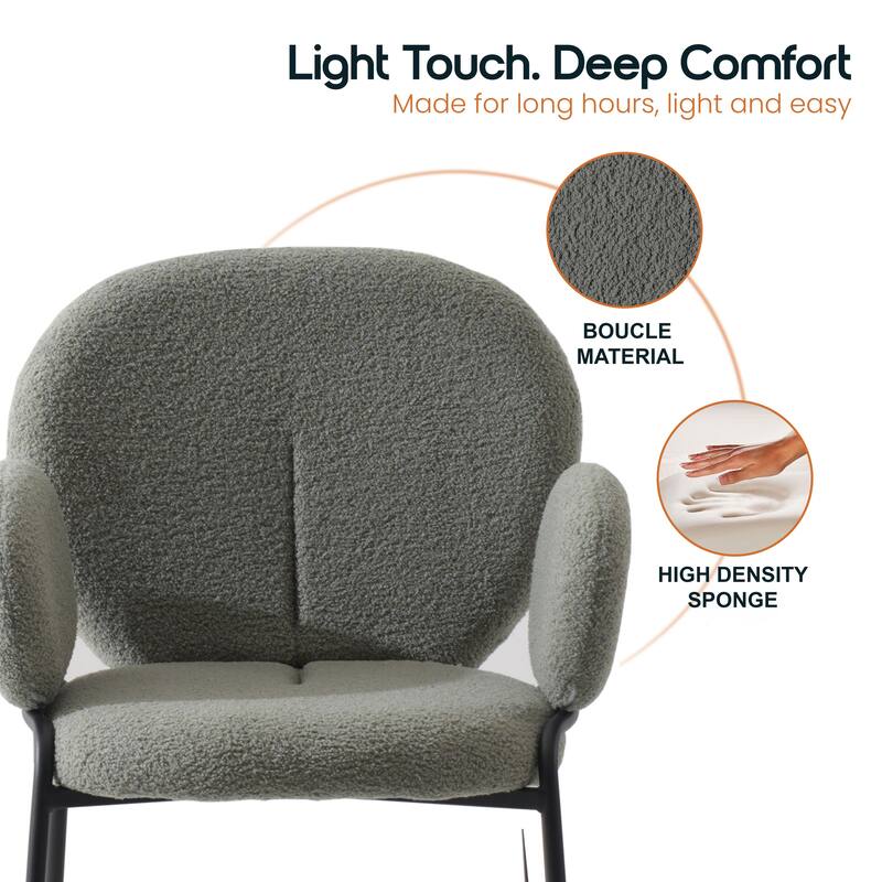 Celestial Modern Boucle Upholstered Accent Dining Chair with Black Iron Legs and Plush Seating for Living/Dining Room (Set of 2)