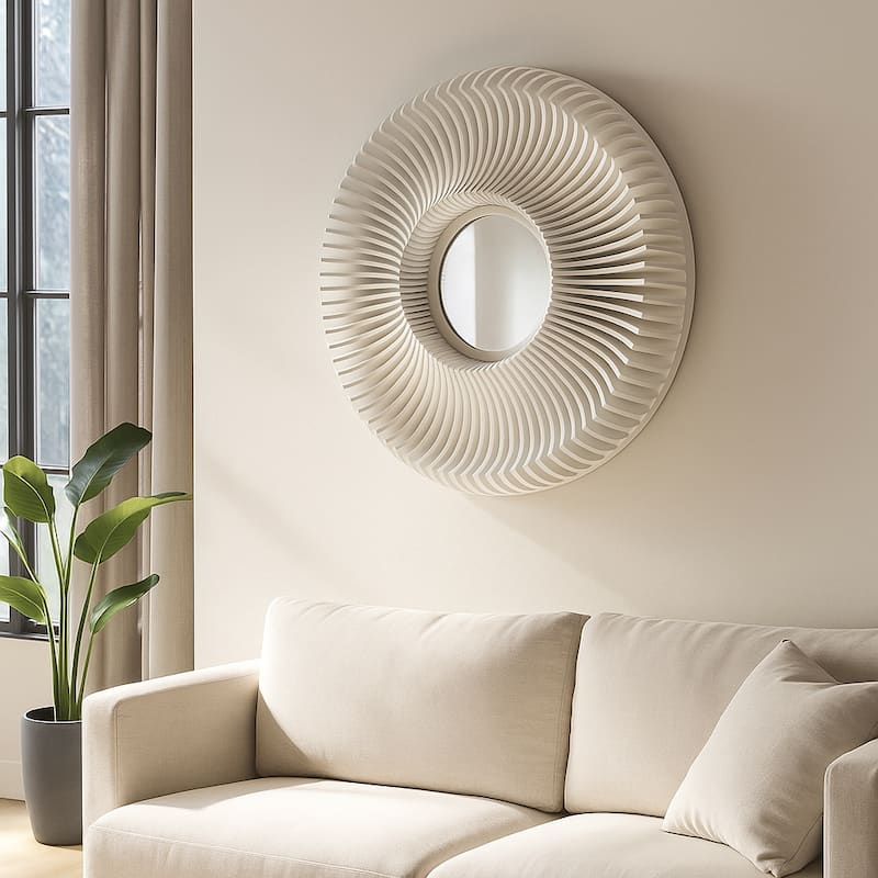 Modern Large Wall Mirror with 3D Wood Frame - 36", White - 36.0"