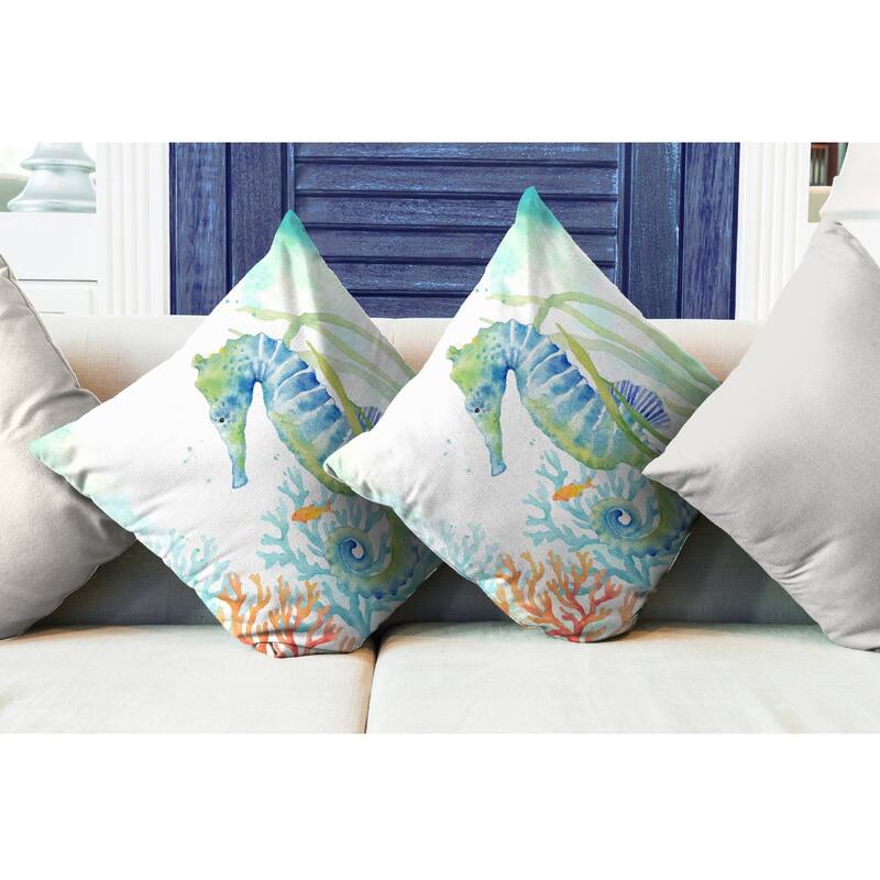 Laural Home Sea Life Seahorse Outdoor Decorative Pillow