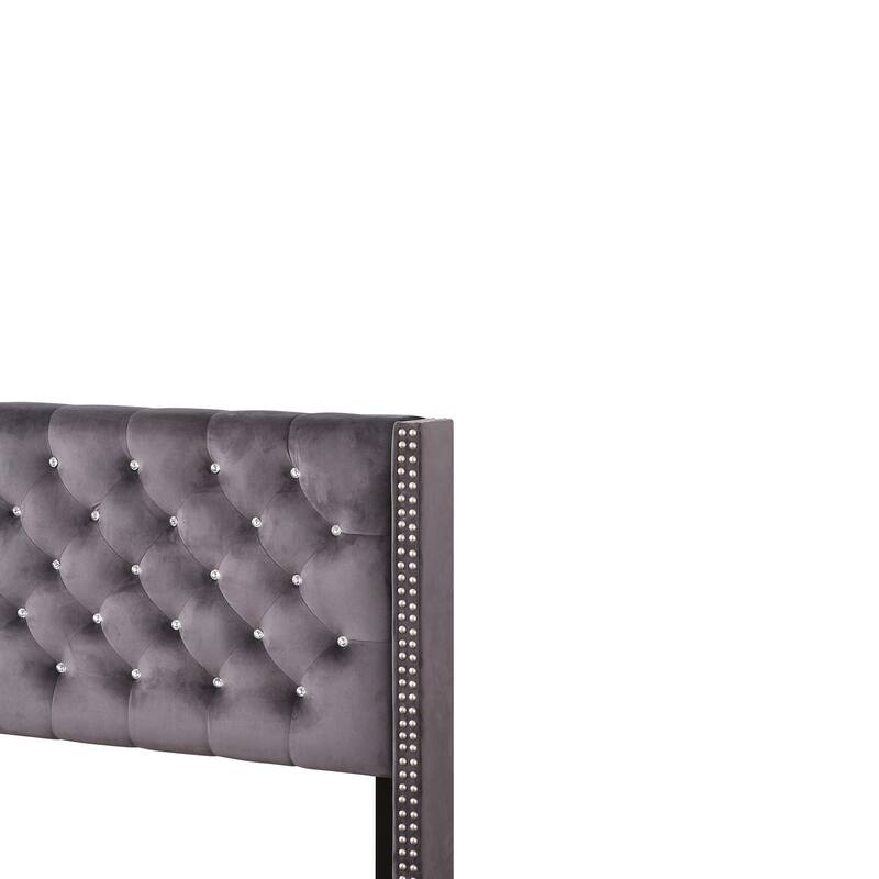 Jeweled Tufted Upholstered Panel Full Bed - 80" - Gray