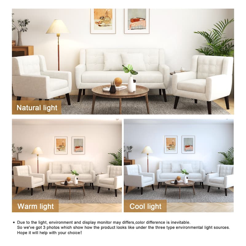 3-Piece Mid-Century Modern Living Room Set with Loveseat and 2 Chairs