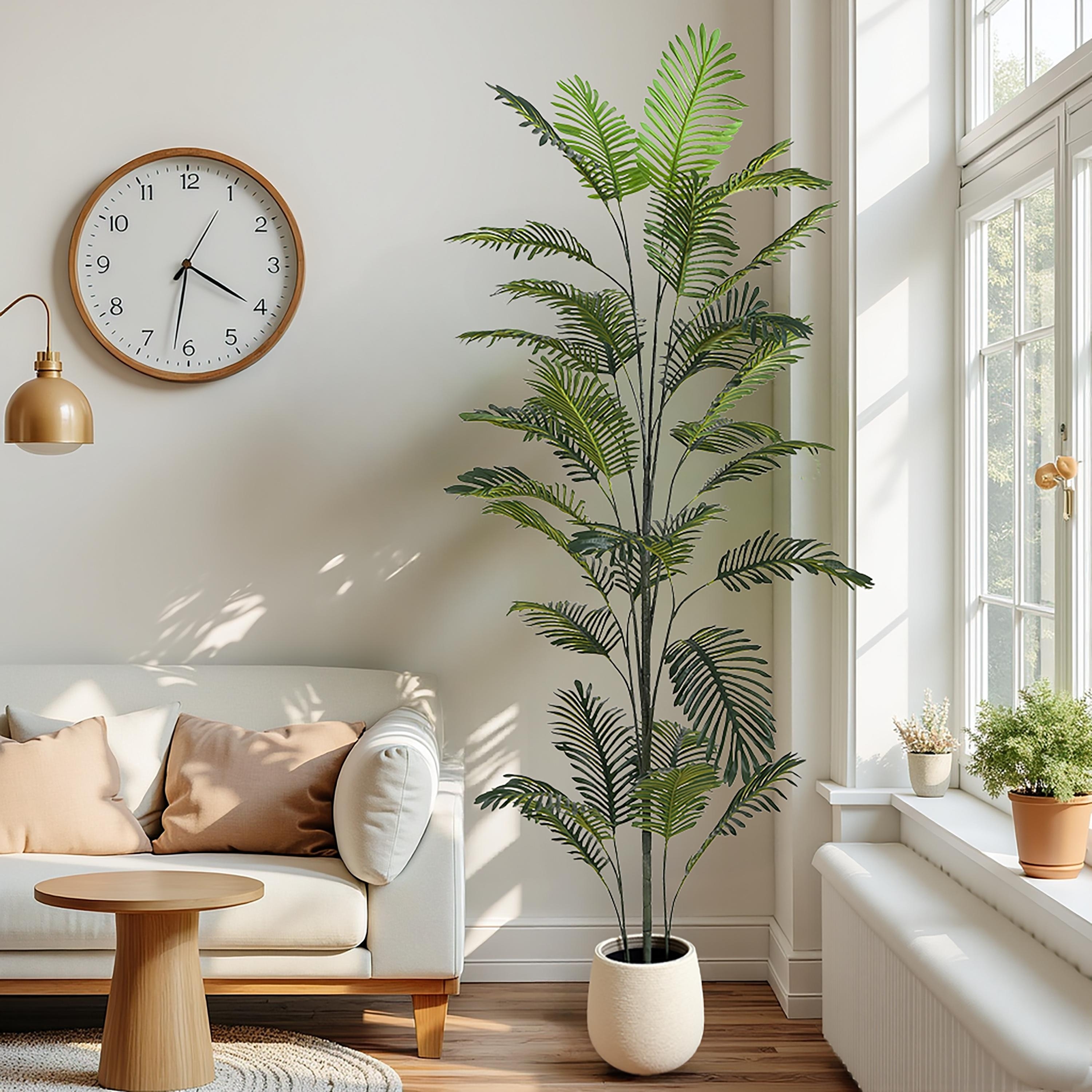 Roomfitters 86'' Artificial Palm Tree, Tall Faux Indoor Plant with Black Plastic Pot for Living Room, Office & Home Decor, Green
