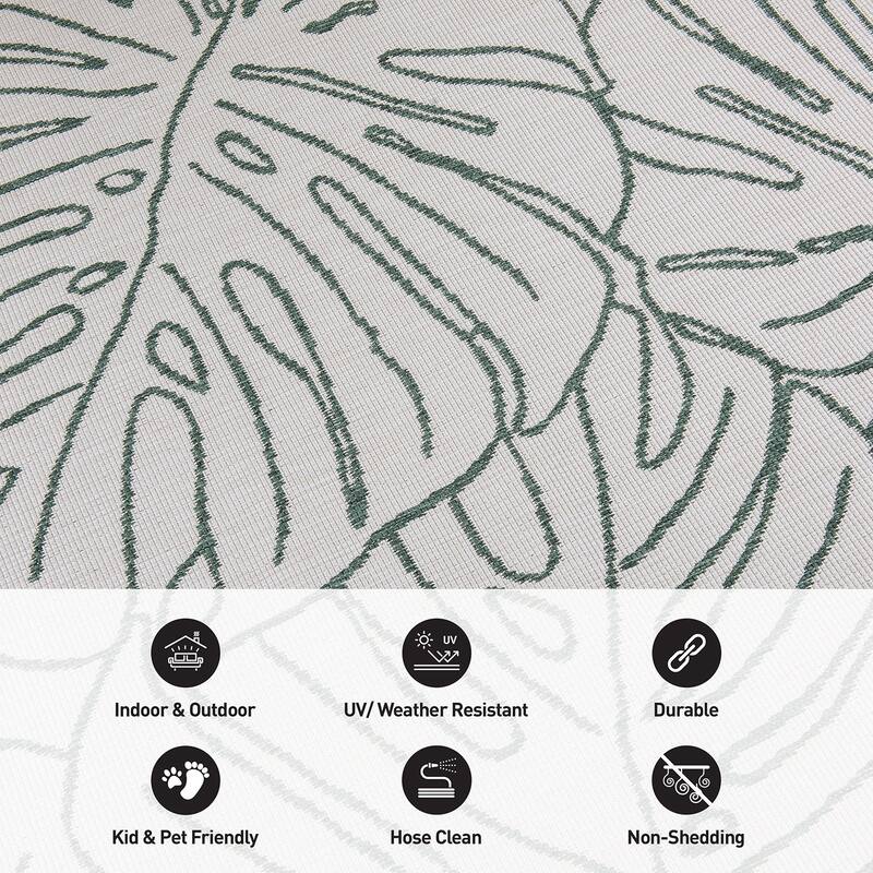World Rug Gallery Contemporary Tropical Leaves Indoor/Outdoor Area Rug