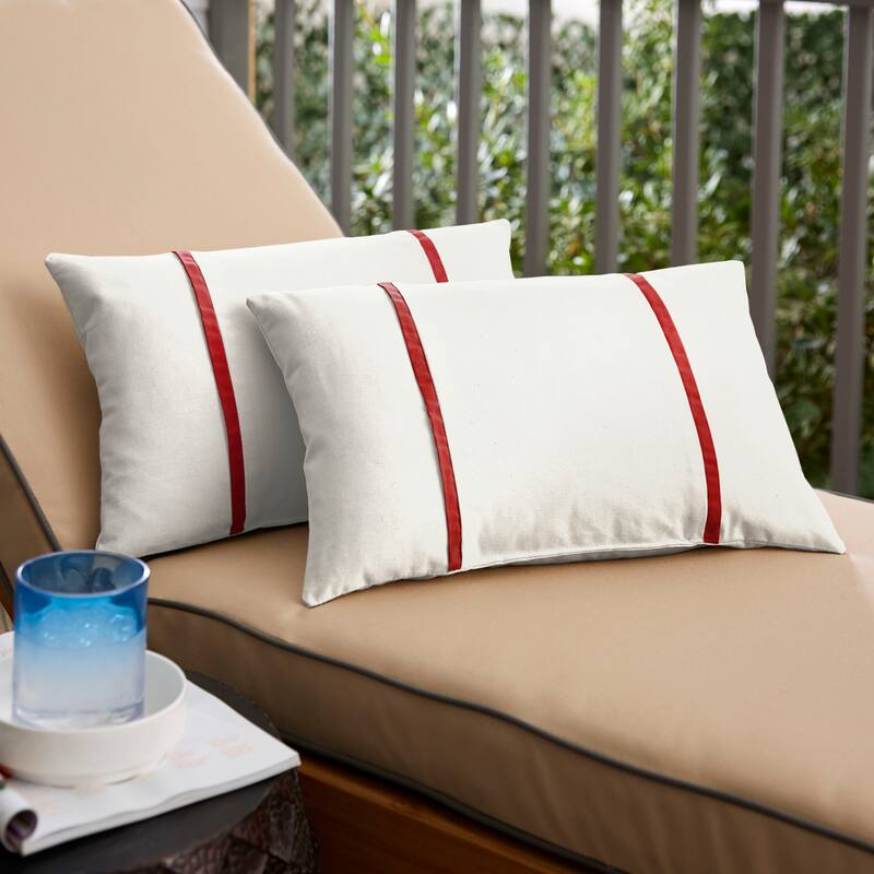 Sorra Home Sunbrella Outdoor Double Petite Flange Pillow Set of 2 - Sunbrella - Canvas Jockey Red - 12 in H x 18 in W x 6 in D