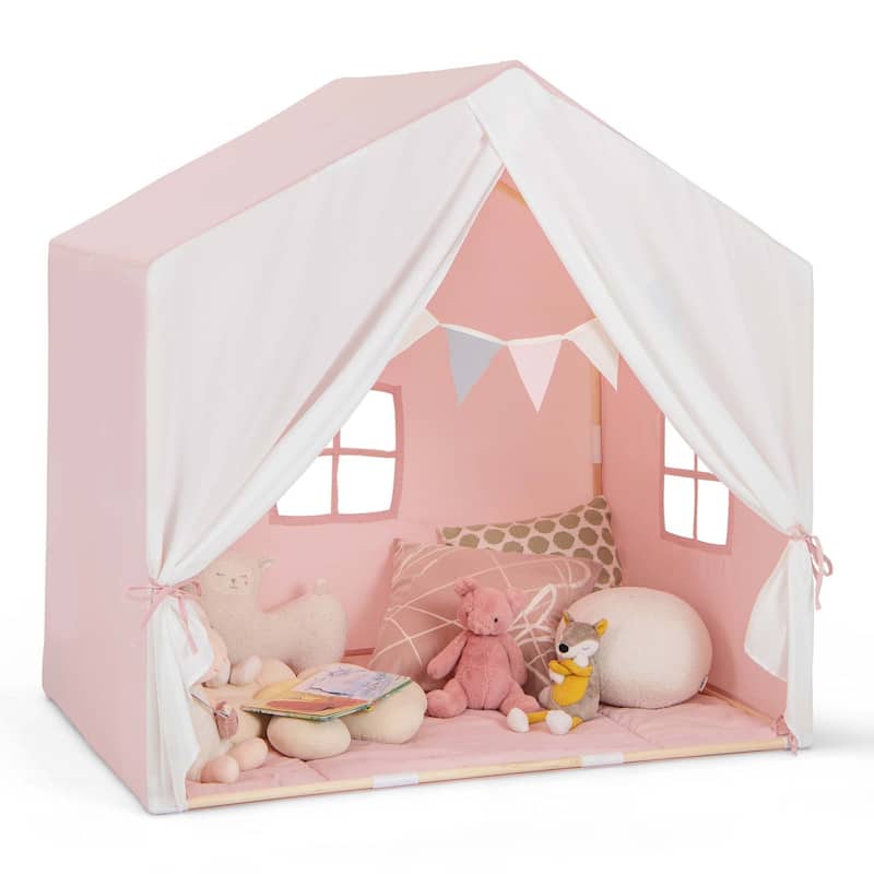 Costway Kid's Play Tent Toddler Playhouse Castle Solid Wood Frame with - See Details