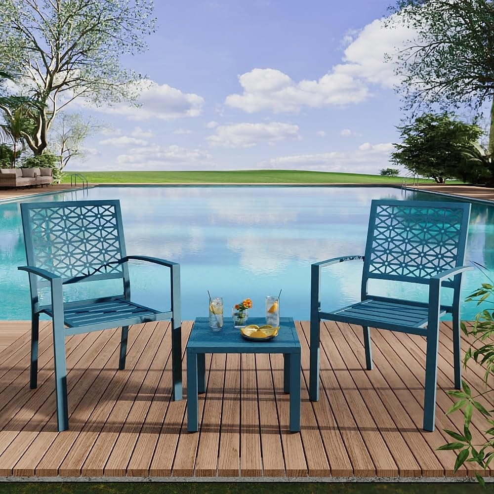 3-Piece Bistro Set, Outdoor Bistro Set, Stackable Metal Square Table and Chairs - 22.8x21.5x35in