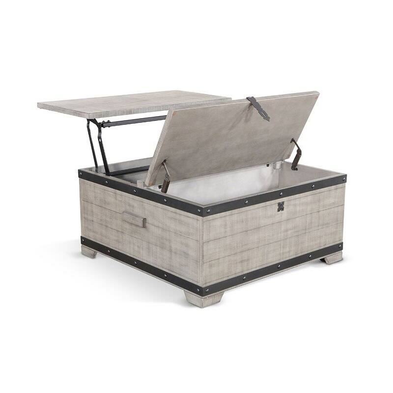 Nelly Square Coffee Table w Casters, Lift Top, Gray Mahogany Wood