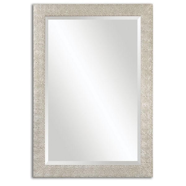 slide 2 of 2, Uttermost Porcius Antiqued Silver Textured Frame Wall Mirror Antiqued Silver