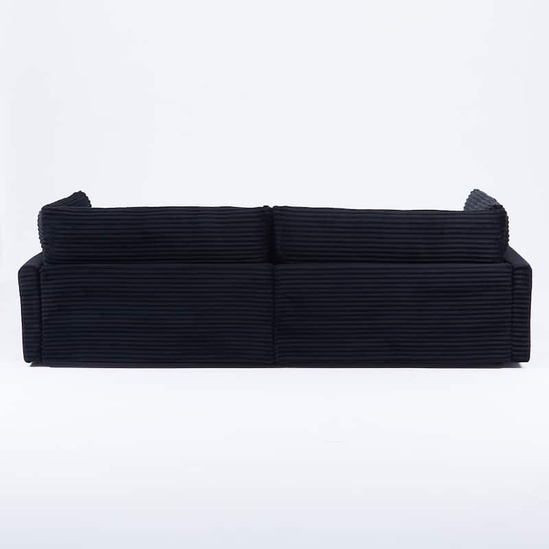 112-inch black corduroy sofa: two throw pillows, four backrests, opening up a new style for the living room's casual area