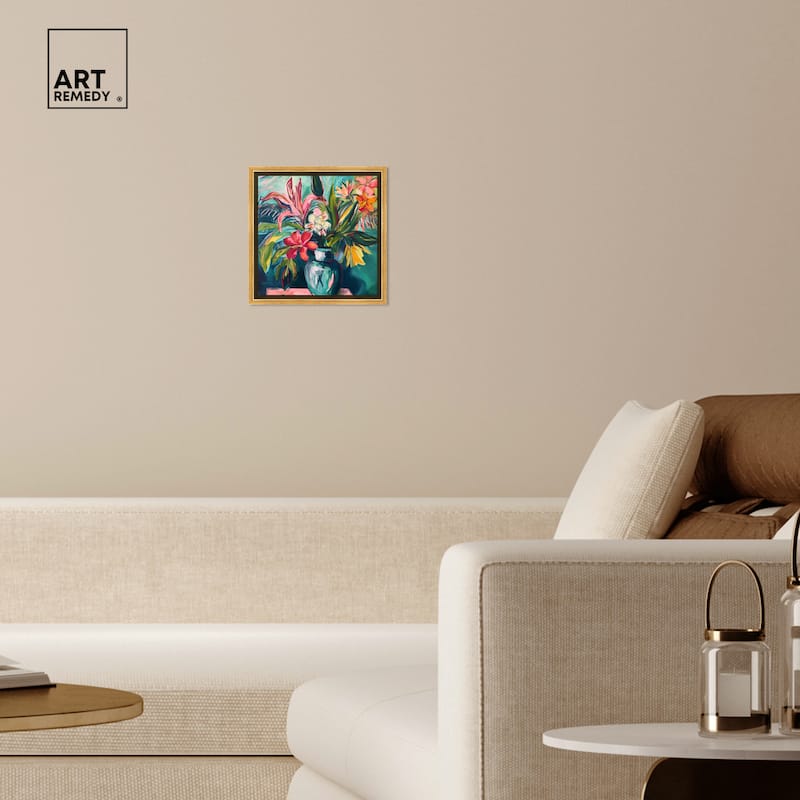 Art Remedy Vase Of Bright Tropical Flowers Framed Flowers In Vase Paintings