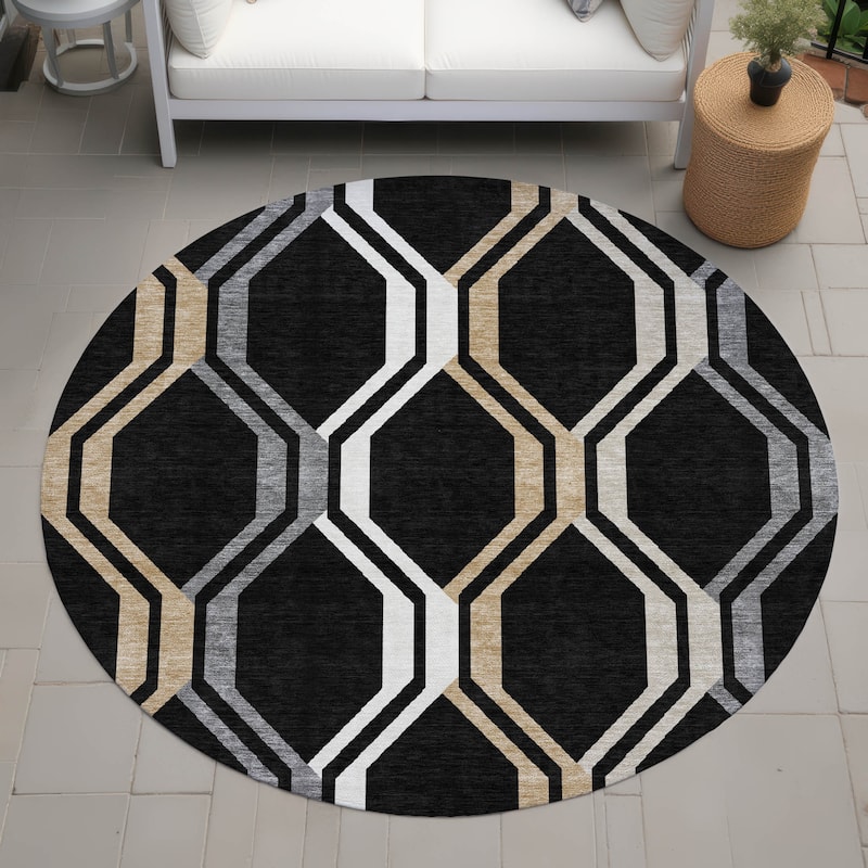Machine Washable Indoor/ Outdoor Contemporary Dimensions Chantille Rug - Black - 8' x 8'