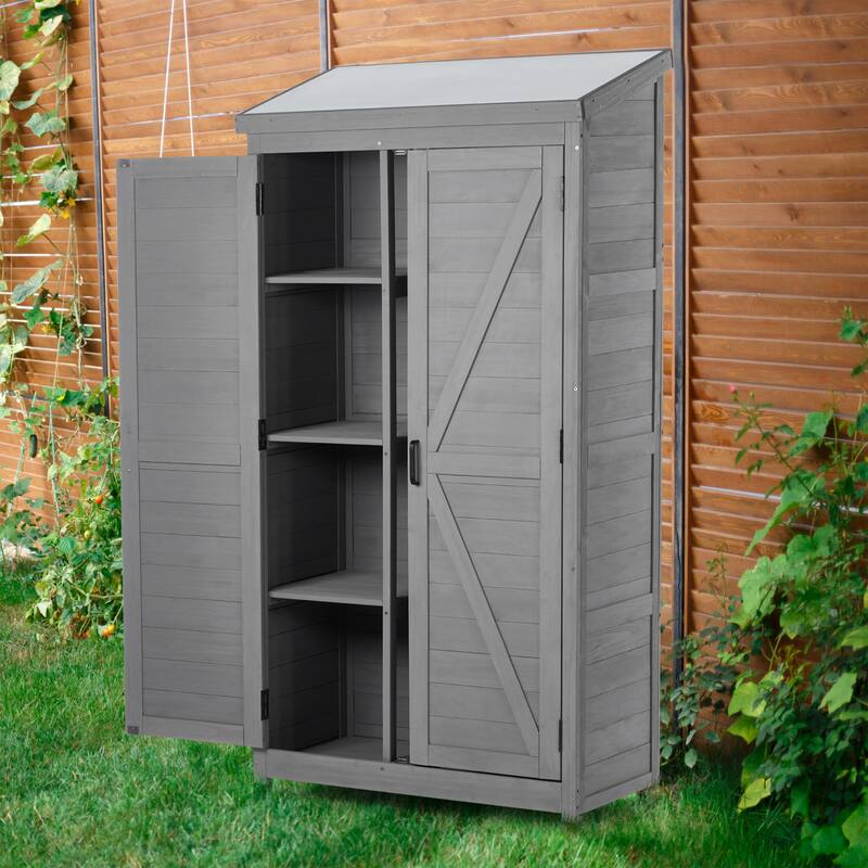 CUSchoice 68 Inches Outdoor Garden Storage Shed with Metal Top - 68 Inches - Grey - 68 Inches