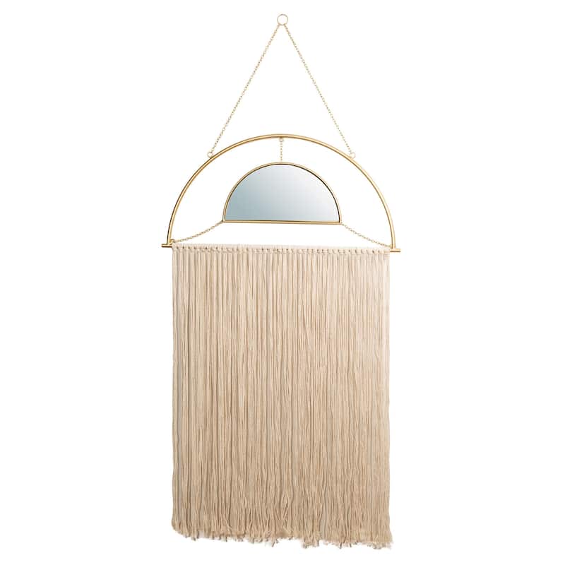 Glitzhome Regency Modern/Boho Metal Semi-moon Specialty Wall Mirror With Tassels Drawing Room Bedroom Decor