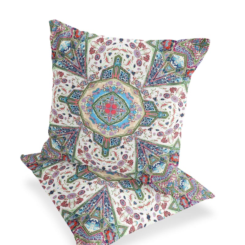 HomeRoots Set of Two 16" X 16" Pink and Green Blown Seam Floral Indoor Outdoor Throw Pillow - 16.00' X '16.00' X '5.00