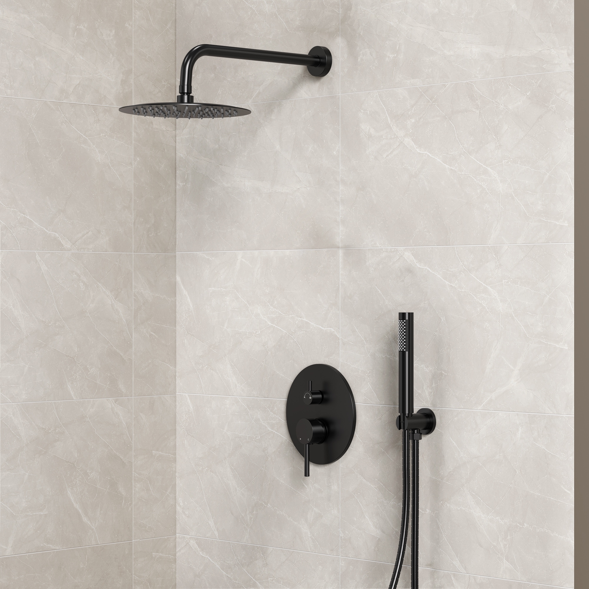 Pressure Balance Shower System with 10" Rainfall Shower Faucet and Handheld Shower Spray