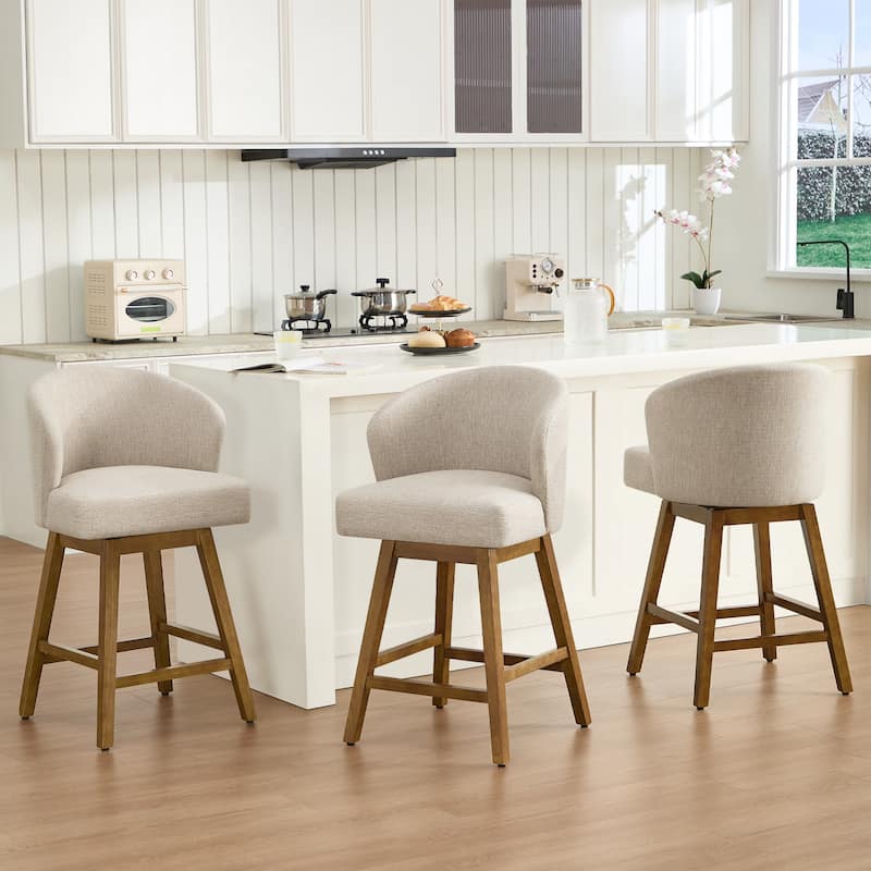 26 Inch Upholstered Swivel Counter Height Bar Stools with Back and Solid Wood Frame - 37.8"H x 20.9"W x 21.3"D