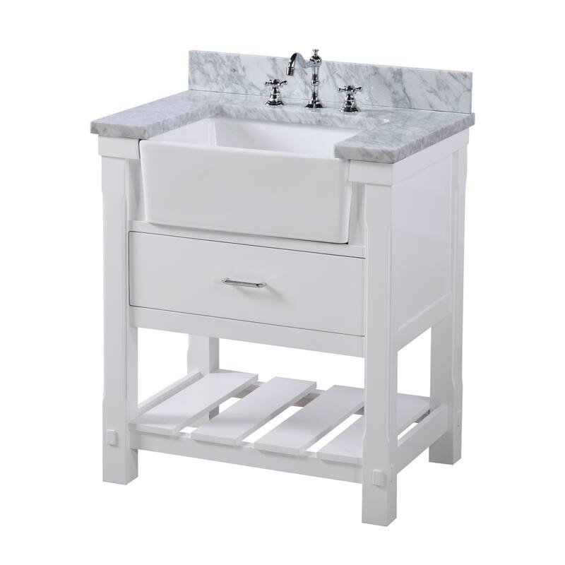 KitchenBathCollection Charlotte 30" Farmhouse Bathroom Vanity with Carrara Marble Top