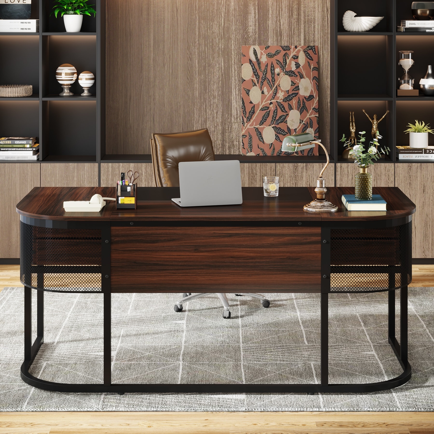 63-Inch Executive Desk with 4 Drawers, Large Office Desk