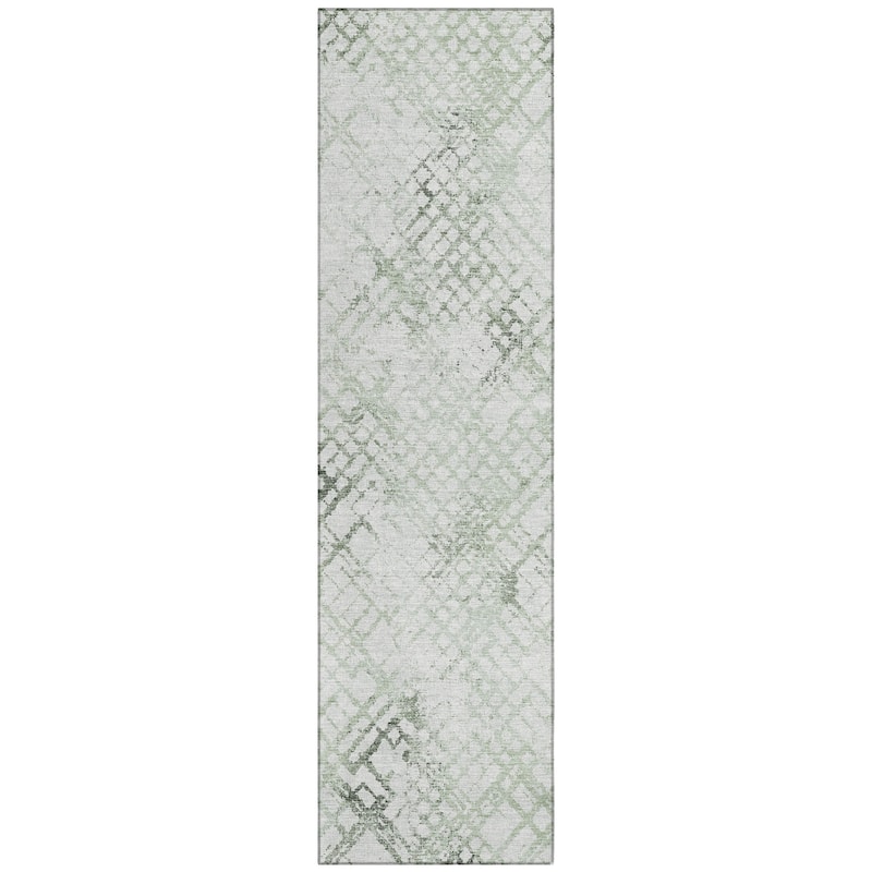 Machine Washable Indoor/ Outdoor Chantille Distressed Trellis Rug