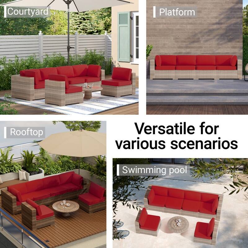 14-Piece Patio Furniture Sofa Cushions, 6-Seater Outdoor Cushion Set (Only Include Cusions，Not Sofa） - 25.6*25.6*4in