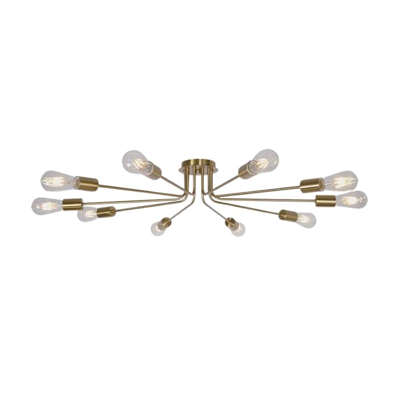 10 Light Sputnik Chandelier Brushed Gold Ceiling Light Semi Flush Mount Light Ceiling Lamp - Brushed Gold