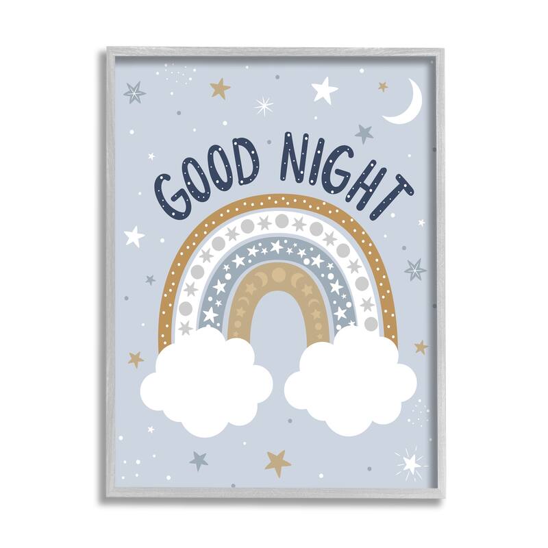 Stupell Good Night Astronomical Rainbow Outer Space Symbol Stripes Framed Wall Art, Design by Ilis Aviles - Blue - 16 x 20 - Grey