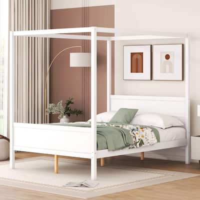 Queen Size Canopy Platform Bed with Headboard and Footboard,Slat Support Leg