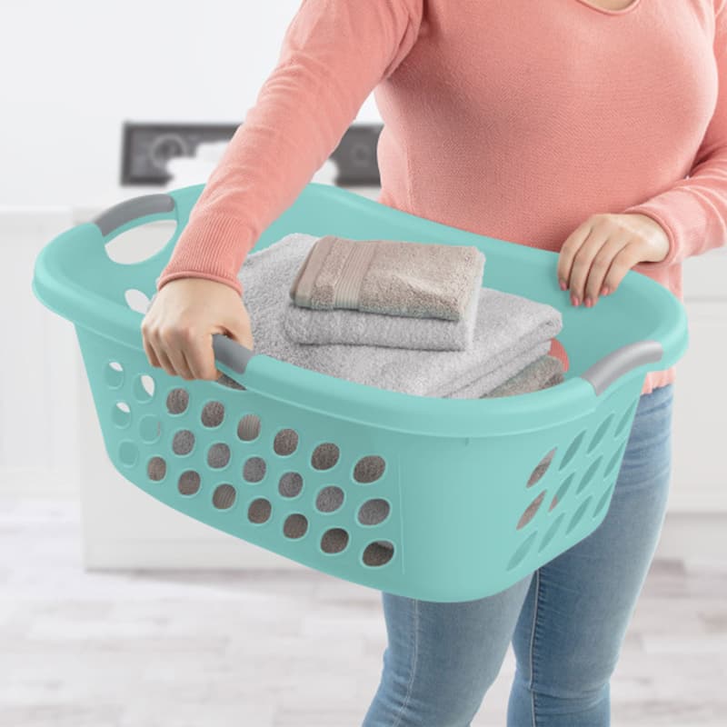 Sterilite Ultra 2 Bushel Plastic Stackable Clothes Laundry Basket, Aqua (6 Pack)