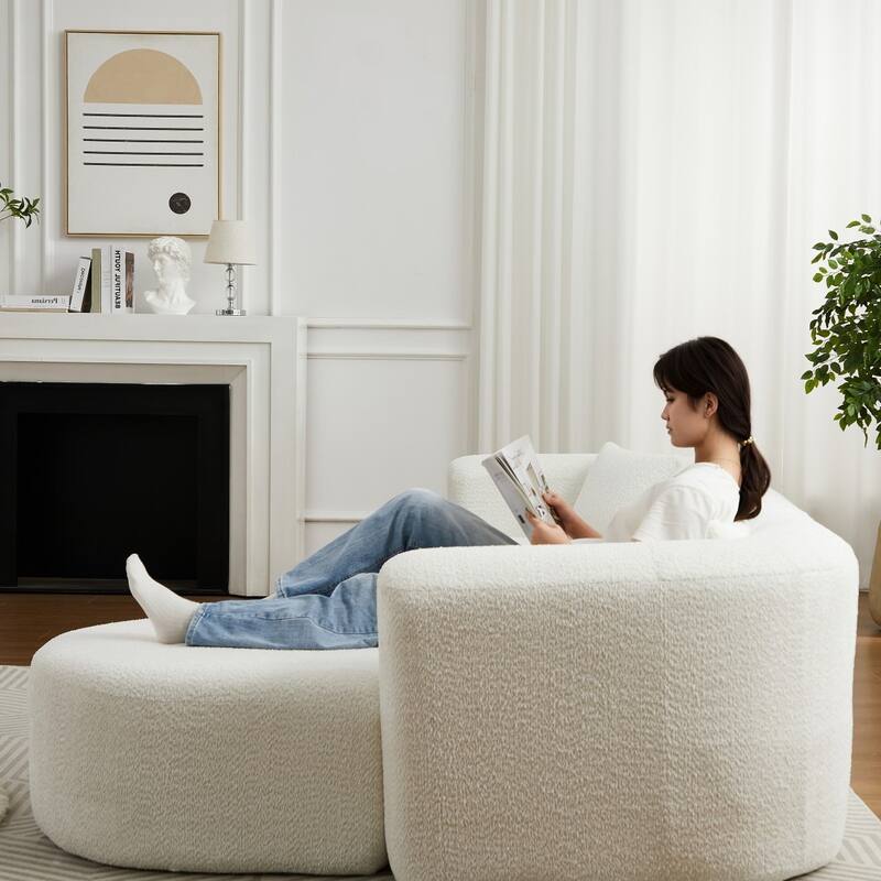 109.4" L-Shaped Chenille Boneless Sectional Sofa with Two Throw Pillows