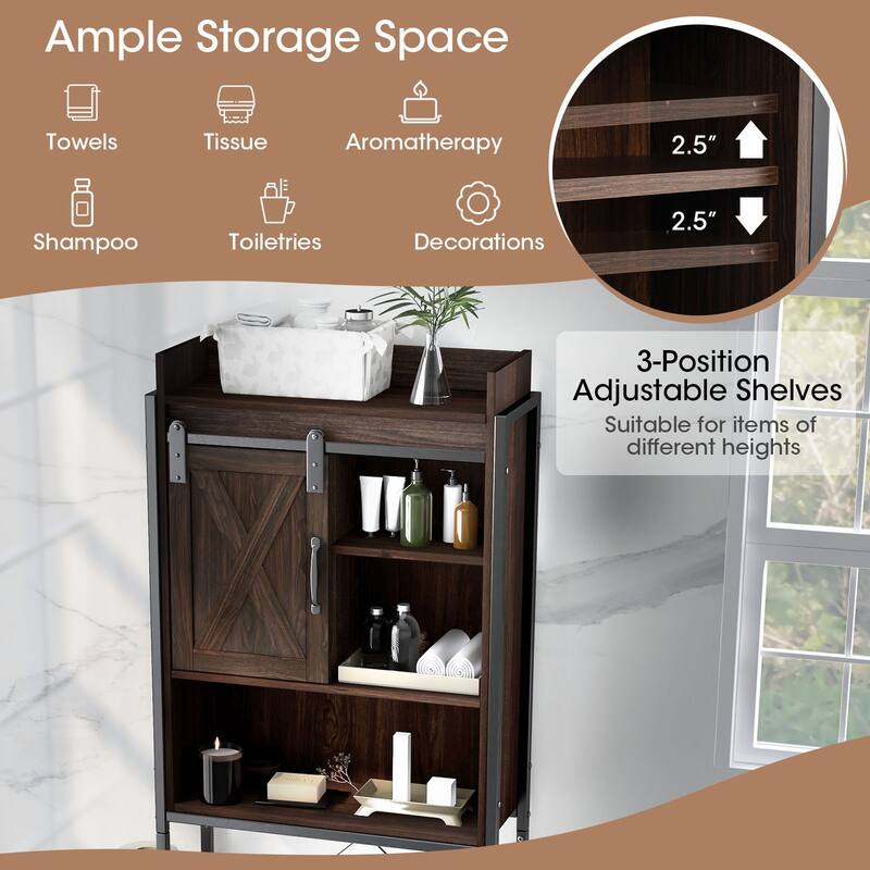4-Tier Over Toilet Storage Cabinet with Adjustable Shelves and Sliding Door for Bathroom Organization - 25"W x 9.5"D x 67.5"H