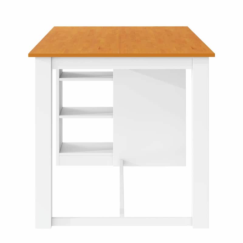 60"L x 30"W Solid Wood Farmhouse Counter Height Dining Table Set with 3-Tier Storage Shelves