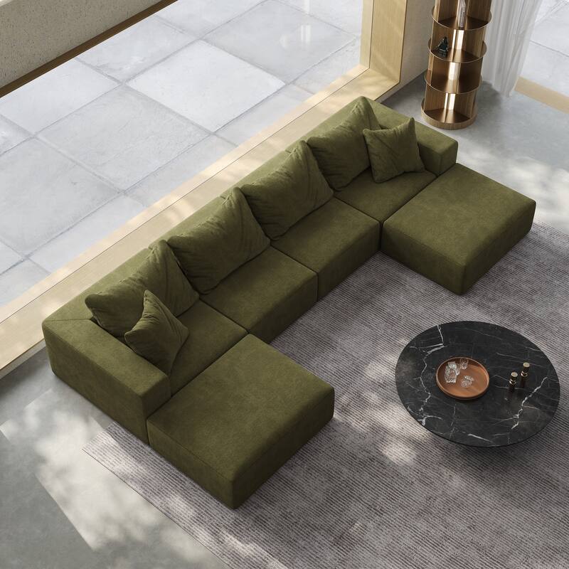 162" L Shaped Sectional Sofa Set, Modern Upholstered Sectional Sofa Couch Set With 6 Pillows for Living Room