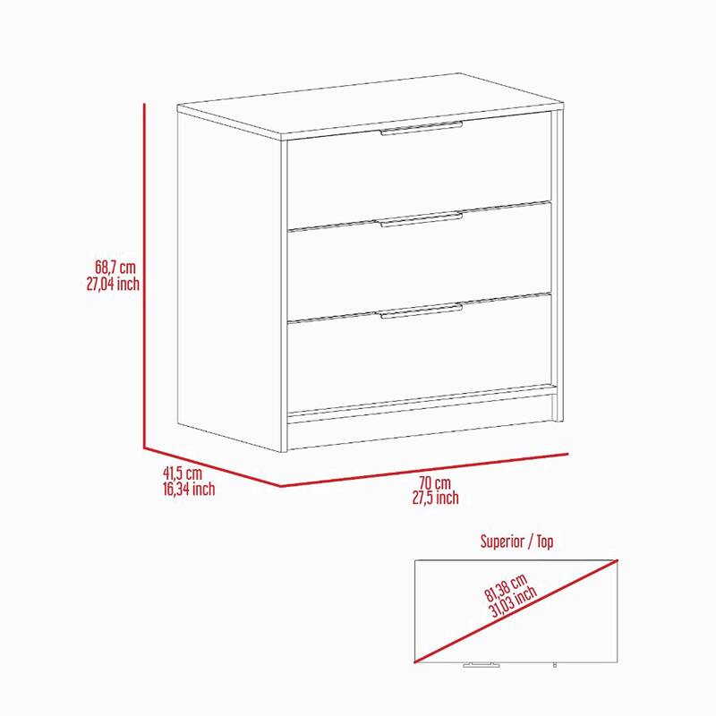 3 Drawers Dresser, Superior Top -Dark Brown