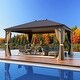 preview thumbnail 137 of 142, Outdoor Hardtop Gazebo Pergola w Galvanized Steel Roof and Aluminum Frame, Prime Curtains and nettings include
