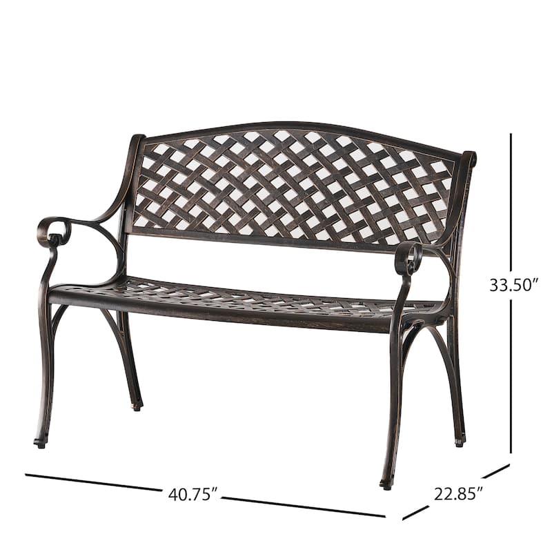 Roomfitters Spencer Outdoor Cast Aluminum Bench, Decorative Patio Garden Seating, Copper