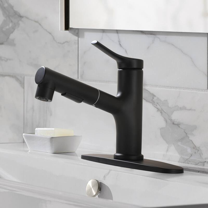 7.8" H Single-Handle Bathroom Sink Faucets with Pull Out Sprayer, Single Hole Vessel Faucet With Deck Plate