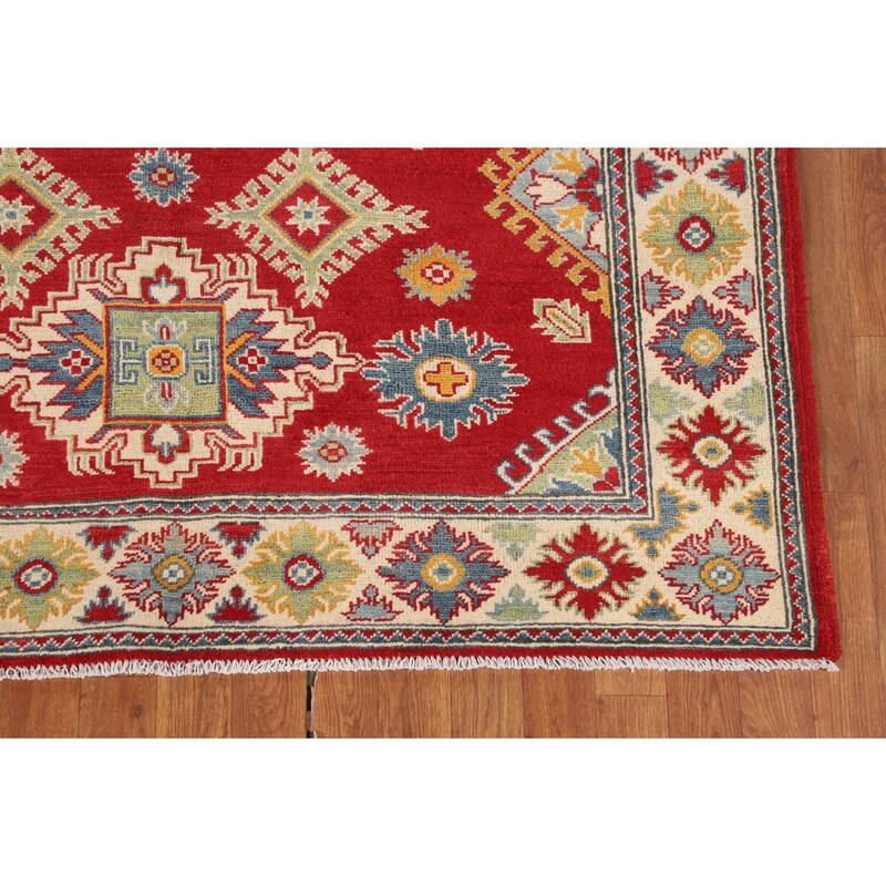 Geometric Red Kazak Oriental Area Rug Bedroom Hand-Knotted Wool Carpet - 5'1" x 6'7"