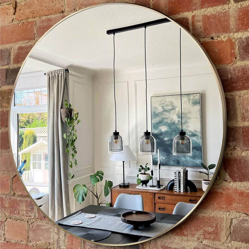 Round Wall Mirror Circle Bathroom Mirror Metal Frame for Bathroom Entryway Bedroom Living Room Wall Mounted Modern Rustic Decor - Gold - 30" x 30"