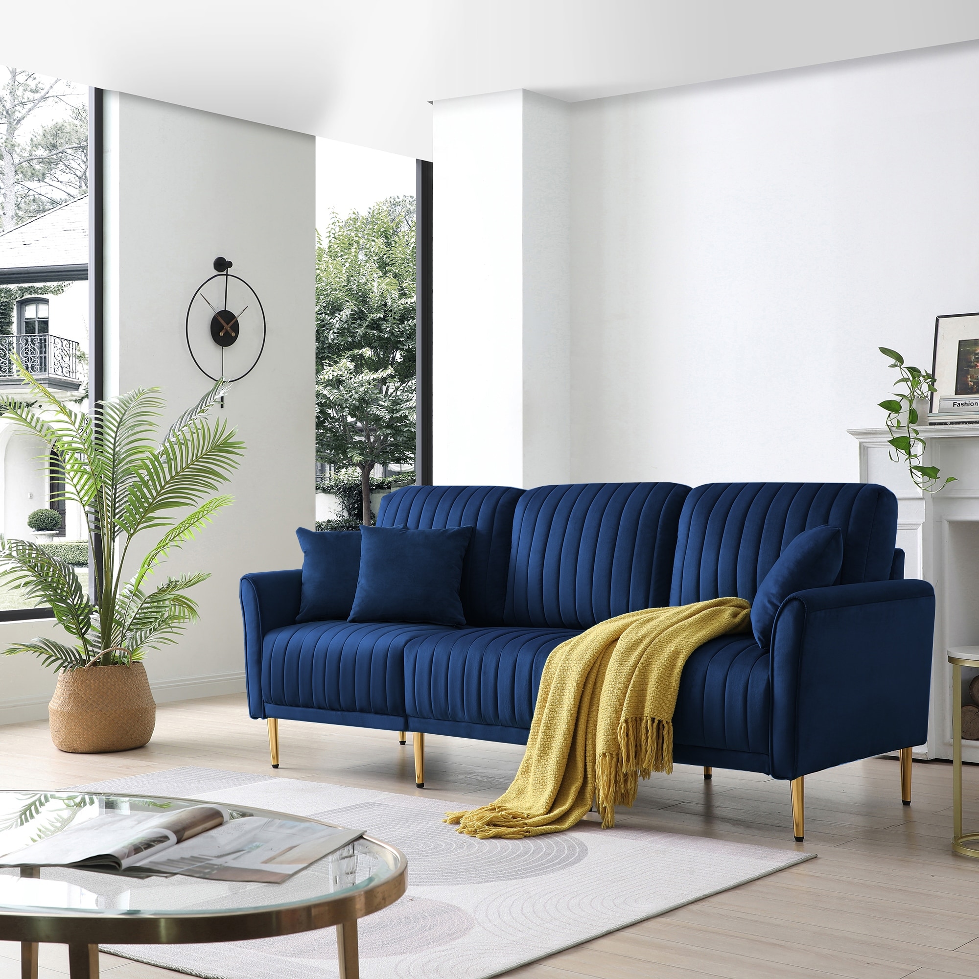 Mid Century 3 Seat Velvet Sofa with Tufted Design 3 Pillows