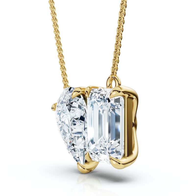 Bliss Diamond 2Ct Toi Et Moi Pear and Emerald Diamond Pendant Gold 18" Necklace Lab Grown - Yellow