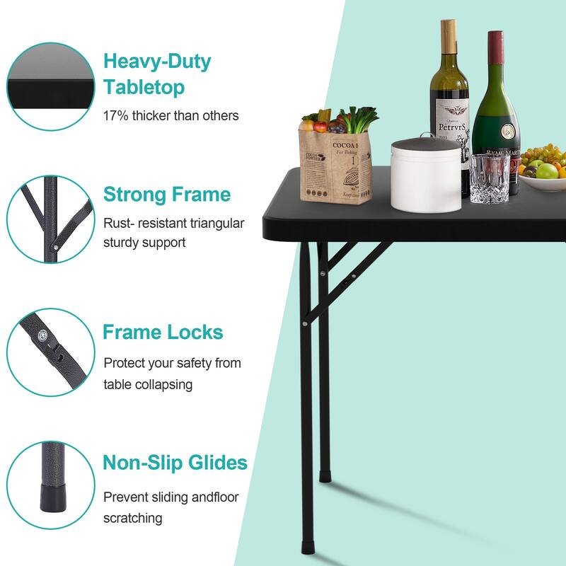34" Folding Square Table Portable Plastic Dining Card Table for Kitchen or Outdoor Party Wedding Event